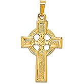 JewelryWeb 14k Yellow Gold Solid Polished Irish Claddagh Celtic Trinity Knot Religious Faith Cross Charm 23x15mm Pendant Necklace for Women