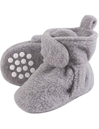 Luvable Friends Baby Cozy Fleece Booties with Non Skid Bottom, Heather Gray, 0-6 Months