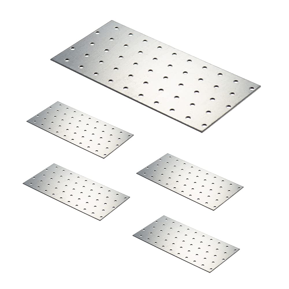 VHG Flat Connecting Joining Plates - Pack of 5 pcs (200 x 100 x 2) Heavy Duty Perforated Brackets, Galvanised Steel Sheet Braces, Metal Timber Fixing Repair Connector