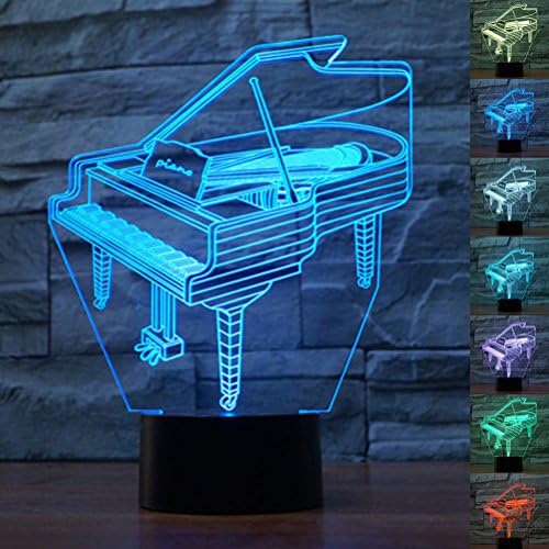 LED Night Light 3D Illusion Bedside Table Lamp Piano 7 Colors Changing Sleeping Lighting with Smart Touch Button Cute Gift Warming Present Creative Decoration Ideal Art and Crafts