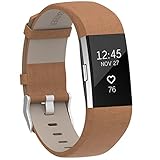For Fitbit Charge 2 Bands Brown, Henoda Leather Wristband for Fitbit Charge 2 Replacement Strap Women Men Large Small