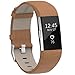 Henoda Replacement Bands Compatible with Fitbit Charge 2, Classic Genuine Leather Charge 2 Band Fitness Wristband for Women Men Small Large Brown