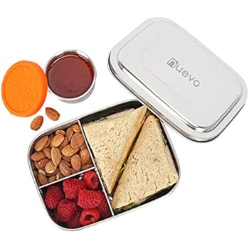 Stainless Steel Lunch Box for Kids with Leakproof Dips Condiment Container (3.3oz) , 3 Compartment Metal Bento Boxes Healthy,Durable,BPA Free, All Stainless