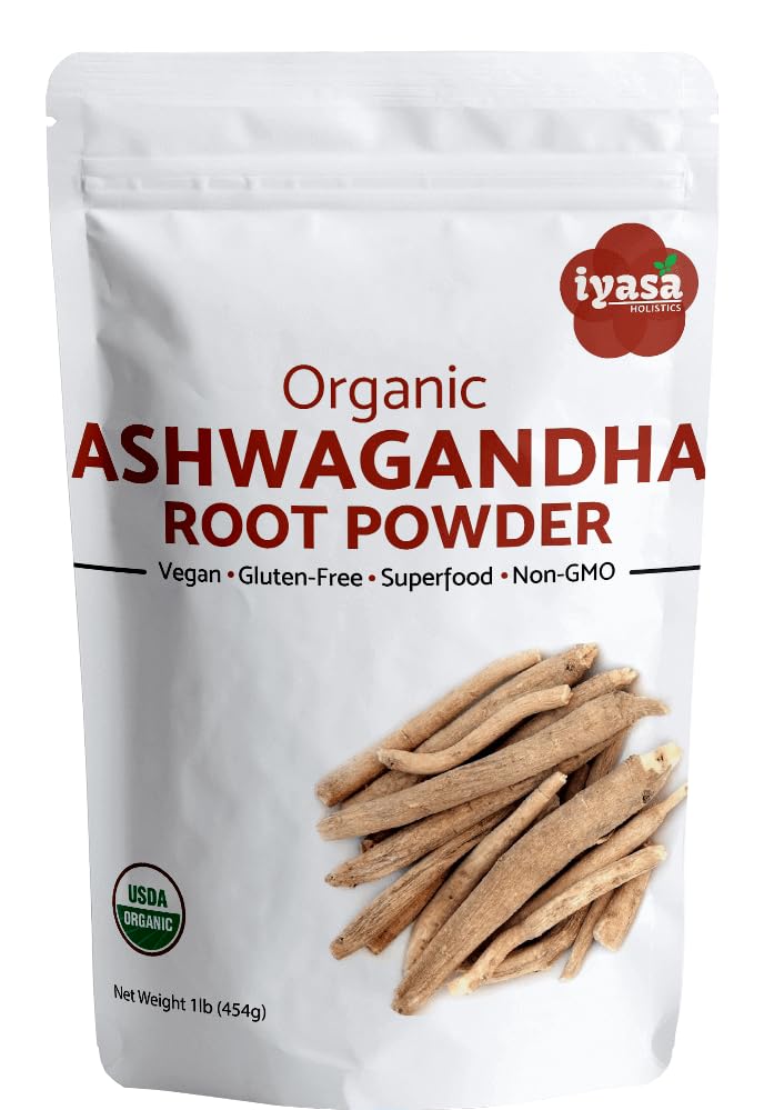 Iyasa Holistics Organic Ashwagandha Powder, Withania Somnifera, Raw Superfood, Workout Supplement, Resealable Pack
