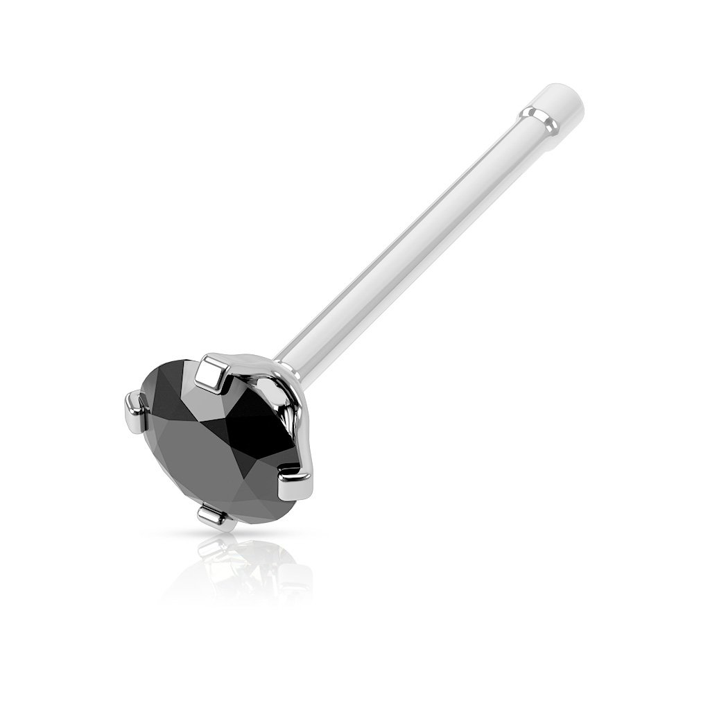 PiercedOff 316L Surgical Steel Nose Bone with Black CZ Gem - Thickness 18GA (1mm) / Length 6mm / Gem Size 3mm