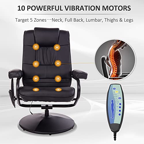 Massaging Faux Leather Recliner Chair and Ottoman Set, Swivel