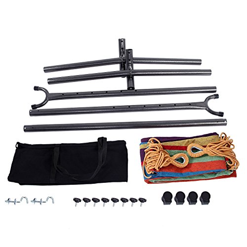 ONCLOUD Double Hammock with 9 FT Stand Space Saving Carrying Case (Rainbow)