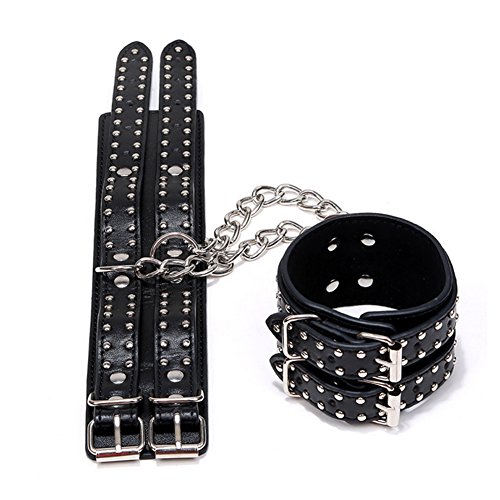 Black Furry Handcuffs Plush Faux Leather Rivets Punk Wrist Cuffs For Women Men Adult Play With Stronger Metal Clips
