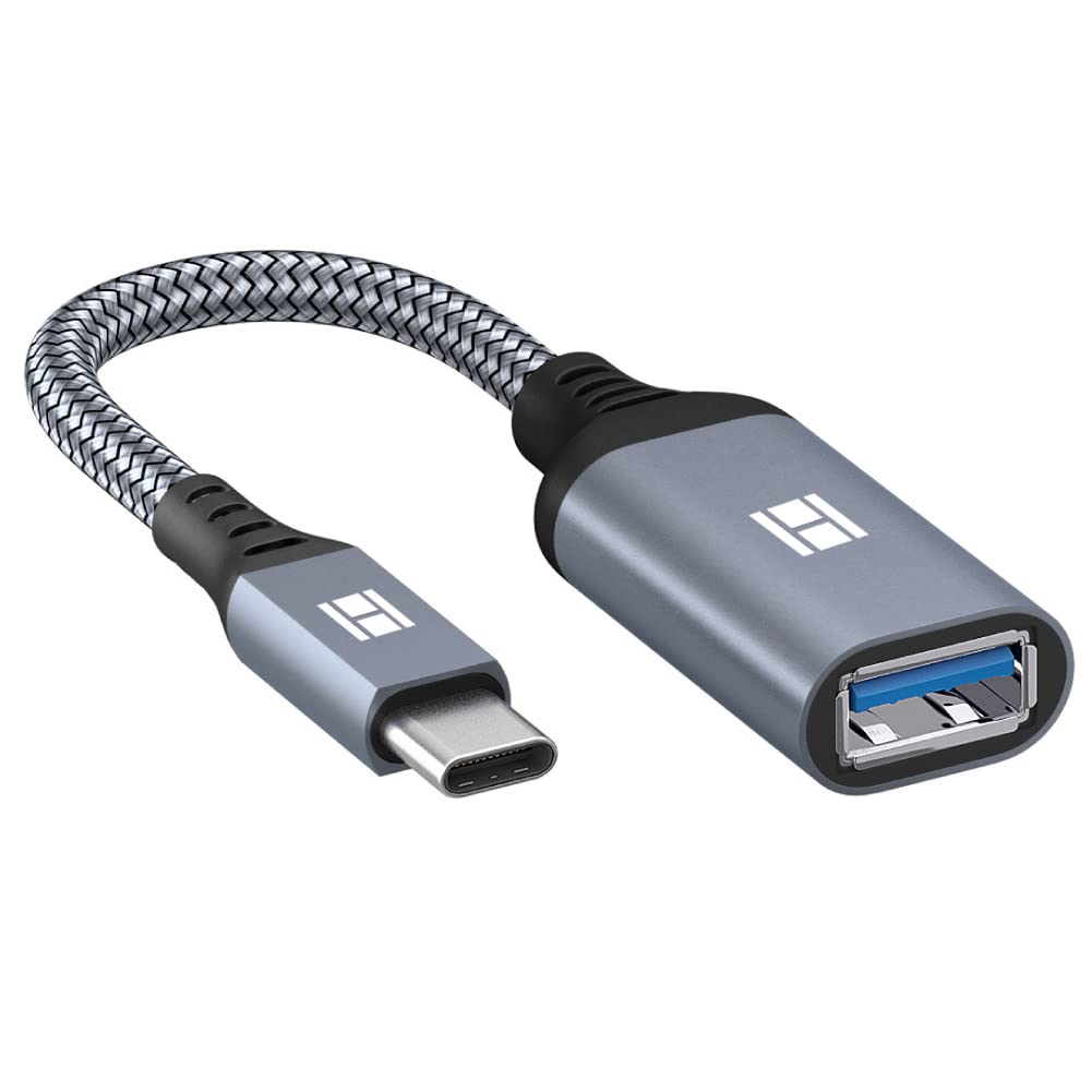 HANKN USB C to USB Adapter OTG 3.0 Cable, USB Type C Male to Female Converter Data Sync Charging Cable Connector Port for MacBook Air Ipad Pro Andriod, 8inch Gray