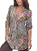 Pintuck Tunic Dressy Tops for Women Button Front Floral Print 3/4 Cuffed Sleeve Casual Loose High Low Blouse Notch V Neck Ladies Chiffon Skirts for Leggings (Grey, XL)