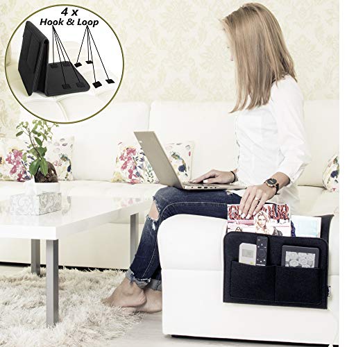 Bedside Caddy | New Design | Large Size 9.4" x 13.4" inch (Black) | Laptop Holder | 100% HANDMADE | Dorm College Room, Bunk Bed, Hospital Bed, Kids | Night Hanging Storage Organizer | Remote Holder