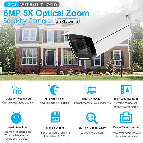 6MP HD Security POE IP Camera IPC-HFW4631H-ZSA, 2.7-13.5mm Motorized Varifocal Lens 5X Optical Zoom, Outdoor Network Surveillance Bullet Camera, Built-in MICï¼ŒMicro SD Cardï¼Œ197ft Smart IR,WDRï¼ŒIP67 ï¼ŒONV