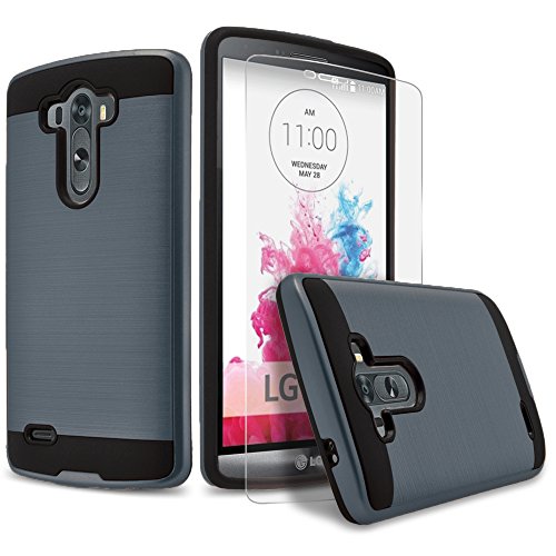 LG G3 Case, 2-Piece Style Hybrid Shockproof Hard Case Cover + Circle(TM) Stylus Touch Screen Pen And Screen Protector (Ink Blue)