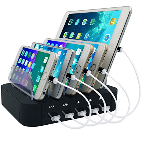 USB Charging Station,5-Port USB Charging Station Docks Desktop Charging Stand Organizer for Android/iPhone/iPad/Cell Phones and Tablets