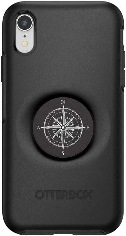 Otter + Pop for iPhone XR: OtterBox Symmetry Series Case with PopSockets Swappable PopTop - Black and Compass