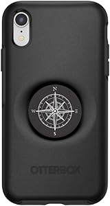 Otter + Pop for iPhone XR: OtterBox Symmetry Series Case with PopSockets Swappable PopTop - Black and Compass