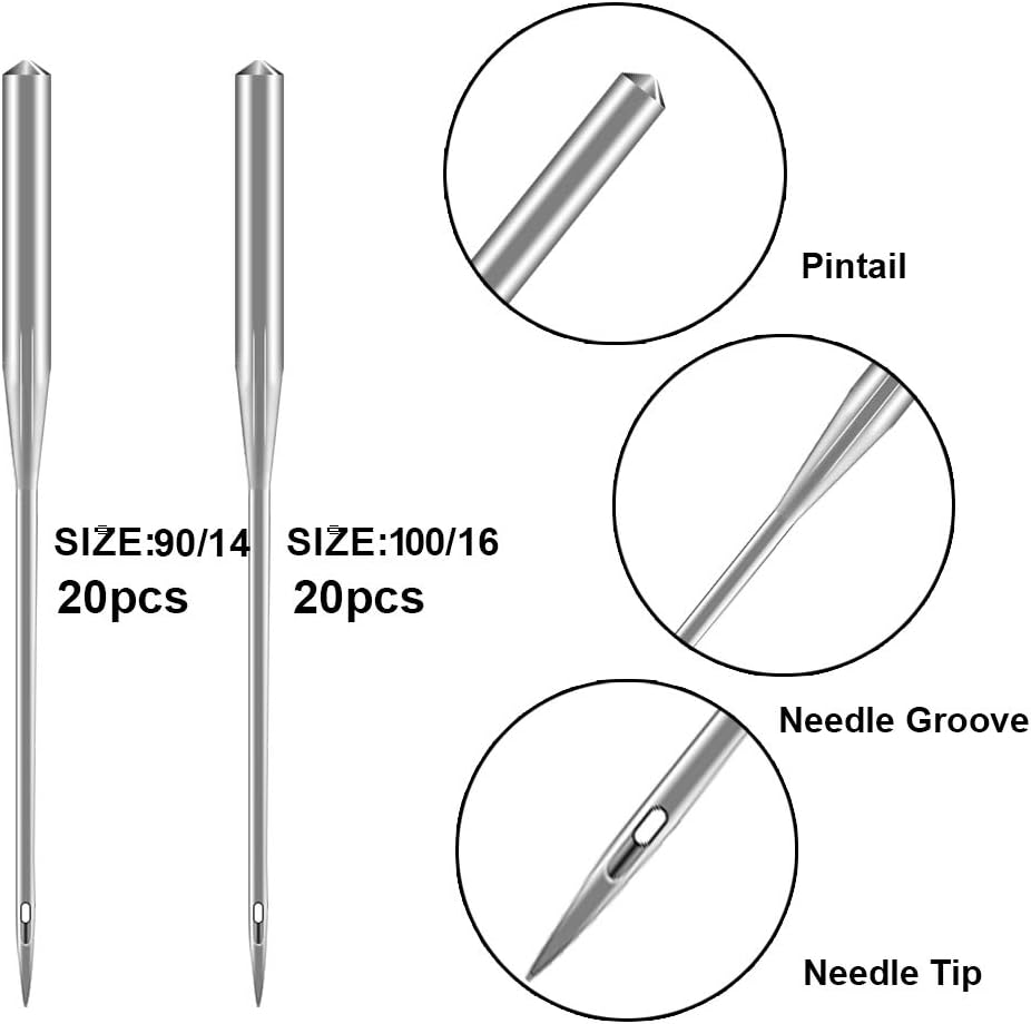 40 Pcs Sewing Machine Needles, 90/14 and 100/16 Universal Machine