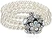 Amazon Collection Simulated Cream Pearl Faceted Glass 3-Row Silver Tone Stretch Bracelet