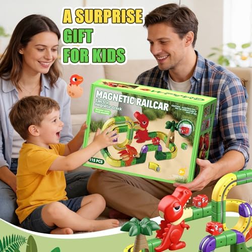 Brinquedos Dinossauros Rapaz 3 4 5 6 7 8 anos, 115 peças DIY Cubo Track Presente Rapaz Rapariga 3-8 Anos Conjunto de Comboios Elétricos Clickrail — foto 8 de 8