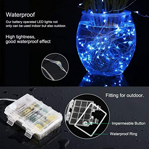 Fairy String Lights w/ Remote Control & Timer 5M/16.4FT 50 LED 8 Lighting Mode Waterproof Battery Powered Copper Wire Light For Easter Christmas Holiday Wedding Party Garden Home Decoration Blue