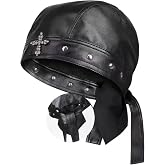 Leather Skull Hat - Strappy Black Rider Skull Hat, Motorcycle Leather Hat, Suitable for Everyday Wear and Street Style