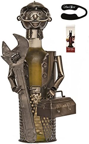 Fabulous Plumber , Contracter Holding a Rench Wine Bottle Holder Plus a wine Bottle Holder Genuine Hand Made Plus a Wine Foil Cutter and a Wine Bottle Vacuum Stopper