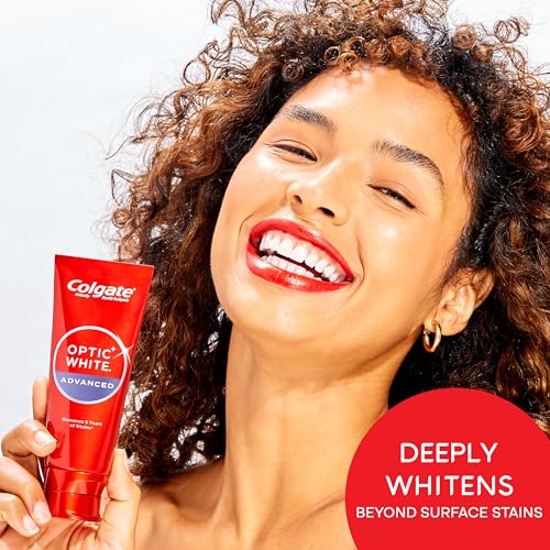 COLGATE OPTIC WHITE ADVANCED HYDROGEN PEROXIDE TOOTHPASTE, TEETH WHITENING TOOTHPASTE PACK, ENAMEL-SAFE FORMULA, HELPS REMOVE TEA, COFFEE, AND WINE STAINS, SPARKLING WHITE, 3 PACK, 3.2 OZ