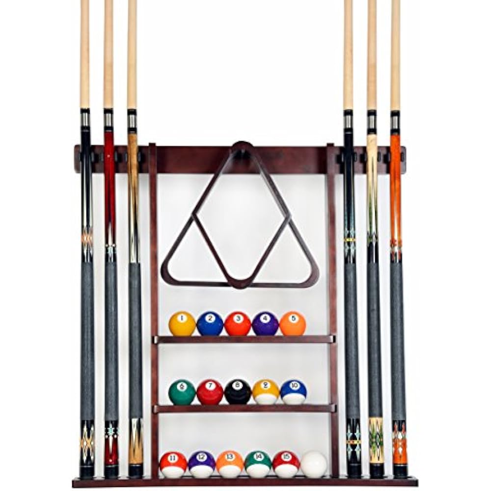 Cue Rack Only 6 Pool Billiard Stick Wall Made Wood Choose Mahogany