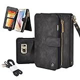 Galaxy S7 Edge Case, CORNMI 14 Card Slot Wrist Shoulder Strap Flip Leather Detachable Magnetic Wallet Case For Samsung S7 Edge (Black)