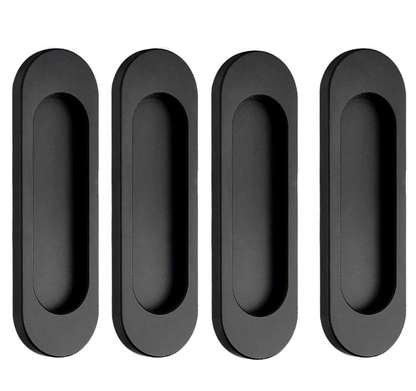 Guidre 4 Pack Sliding Door Handle 3.93" Self-Stick Oval Sliding Door Pulls, Matte Black Stainless Steel Cabinet Drawer Knob for Kitchen Cupboard Wardrobe Dresser Barn Door Closet