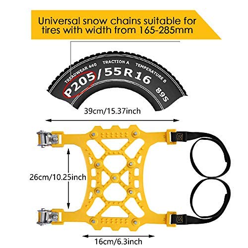 Vodche Car Snow Chains, 6Pcs Emergency Anti Slip Tire Traction Chains Upgraded TPU Snow Chain for Light Truck/SUV/ATV Winter Universal Tire Security Chains (Tire Width 165-285mm/6.5-11.2'')