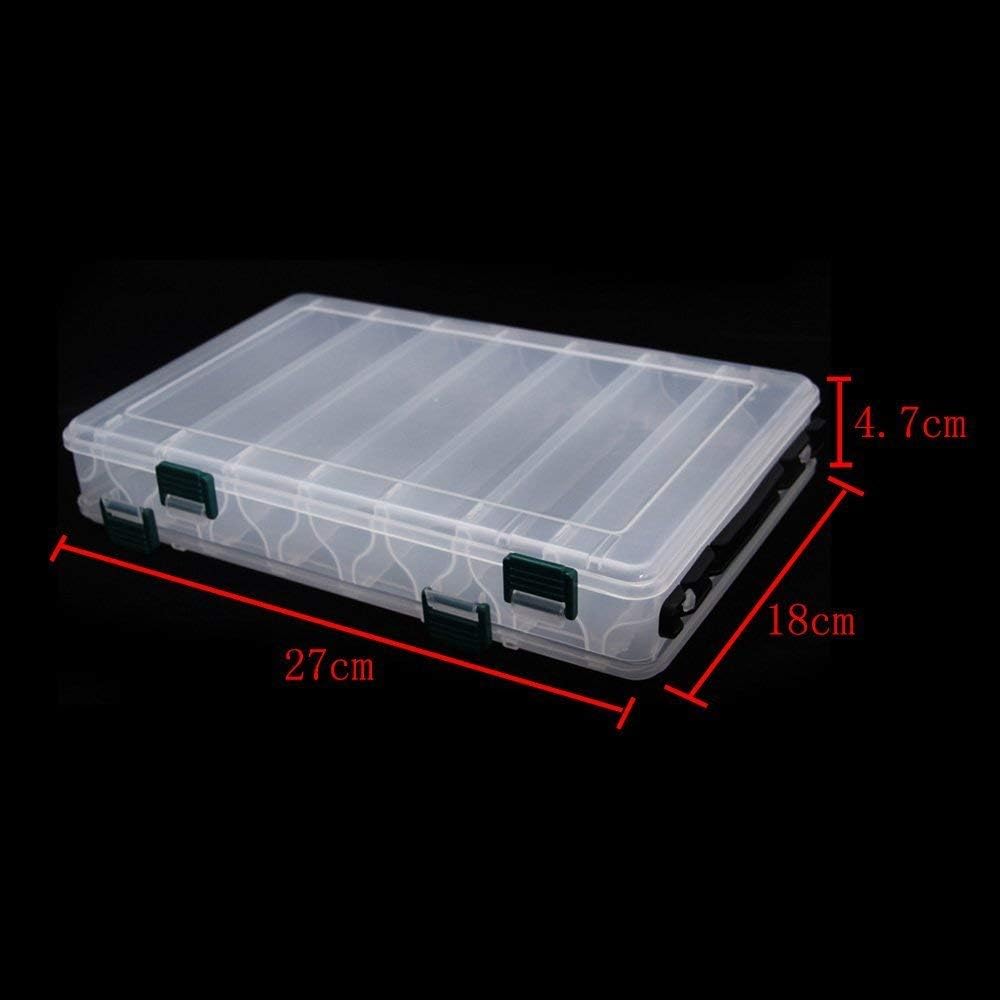 12/16 Compartments Double Sided Fishing Tackle Box Visible Hard Plastic Clear Fishing Lure Bait Squid Jig Minnows Hooks Accessory Storage Case Container (16-Compartment Double-sided-yellow): Home Improvement