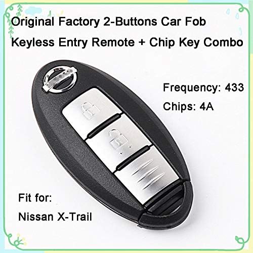 1 Sets 2 Buttons 433Hz Car Key Fob Keyless Entry Replacement Intelligent Smart Card Alarm Key Transmitter Programmer Remote Control & Uncut 4A Chips Key Combo for Original Nissan X-Trail 2016