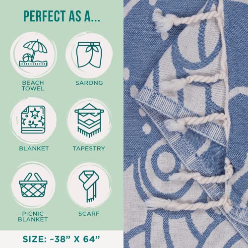 Sand Cloud Turkish Beach Towel - Sand Resistant - 100% Organic Turkish Cotton Yarn - Quick Dry Towel for Beach, Picnic, Blanket or Bath Towel - As Seen on Shark Tank - Marine Life (Whale Shark)