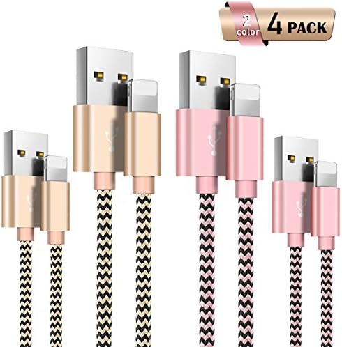 Lightning Cable for iPhone,Charger Cable Zeuste 4Pack 5FT/1.5M Lightning USB Cable for iPhone X/8/8Plus/7/7Plus/6sPlus/6s/6Plus/6/iPad/iPod,Charging Cable Charger Cord for iPhone(2Gold &amp;2Pink)