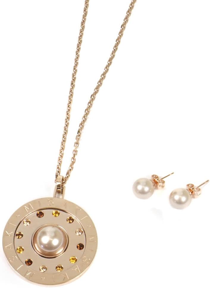 Misaki Caliente Rose Gold Pearl & Crystal Pendant Necklace & Earring Set