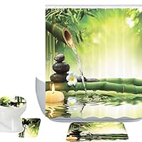 Amagical Zen Garden Theme Decor View Japanese Design 16 Piece Bathroom Mat Set Shower Curtain Set Relaxation Bamboos Candles Bath Mat Contour Mat Toilet Cover Shower Curtain 12 Hooks (Zen Garden)