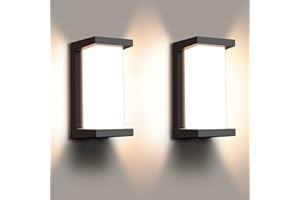 Juyace 18W Outdoor Porch Light 3000K 1800Lm Matte Black LED Outdoor Wall Light Aluminum Exterior Light Fixtures Wall Mount IP65 Waterproof (2 Pack)