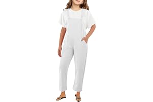 Mlvekrt Girls jumpsuits Sleeveless Adjustable Overalls Kids Casual Loose Romper Cute Long Pants with Pockets