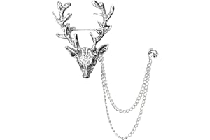XUN ZHE Vintage Animal Tassel Chain Pin Brooch for Men Women,Punk Buck Suit Tie Lapel Pin,Deer Ram Owl Rhinestone Collar Chain Pin for Boyfriend Gifts