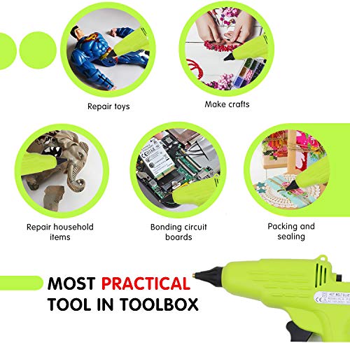 Hot Glue Gun Full Size 60W Heavy Duty Craft Glue Gun with Nozzle & 10Pcs 11 mm Glue Sticks and Hot Melt Glue Gun with Switch for DIY, Arts & Crafts, Home and Office Quick Repairs (green)