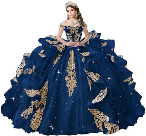 Gold Embroidered Mexican Quinceanera Dresses Puffy Ball Gown Corset Sweet  16 Dress Strapless Women No Hat No Shawl S1/Royal Blue 16 at Amazon Women's  Clothing store