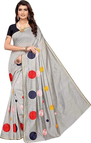 Womens Chanderi Cotton Blend Linen Embroided Style Saree with Blouse