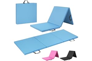 WF Athletic Supply Tri Fold Folding Exercise Mat with Carrying Handles, 1.5" or 2" Foldable Gym Mat, Folding Foam Workout Mat for Gymnastics, Yoga, MMA, Core Workouts, Stretching, Multiple Colors