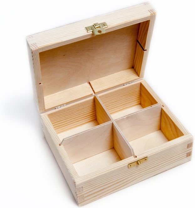 WOODEN TEA BOX 4 / UNPAINTED NEW WOODEN TEA BOX 4 SECTIONS/ART CRAFT DECOUPAGE/WOODENLAND