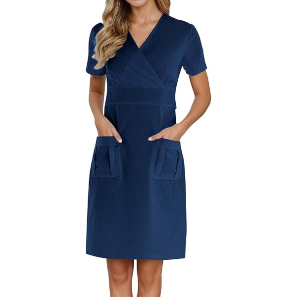 Amazon.com: Scrubs Dress for Women - Button Front Nursing Workwear - Casual  Housekeeping Dresses with Pockets Black: Clothing, Shoes & Jewelry