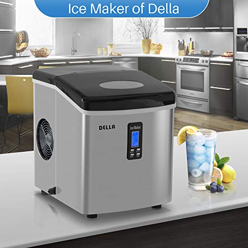Della Portable Ice Maker 28 lb. Daily with Timer - Countertop Compact Design - 3 Size Bullet Shaped Ice - LCD Display