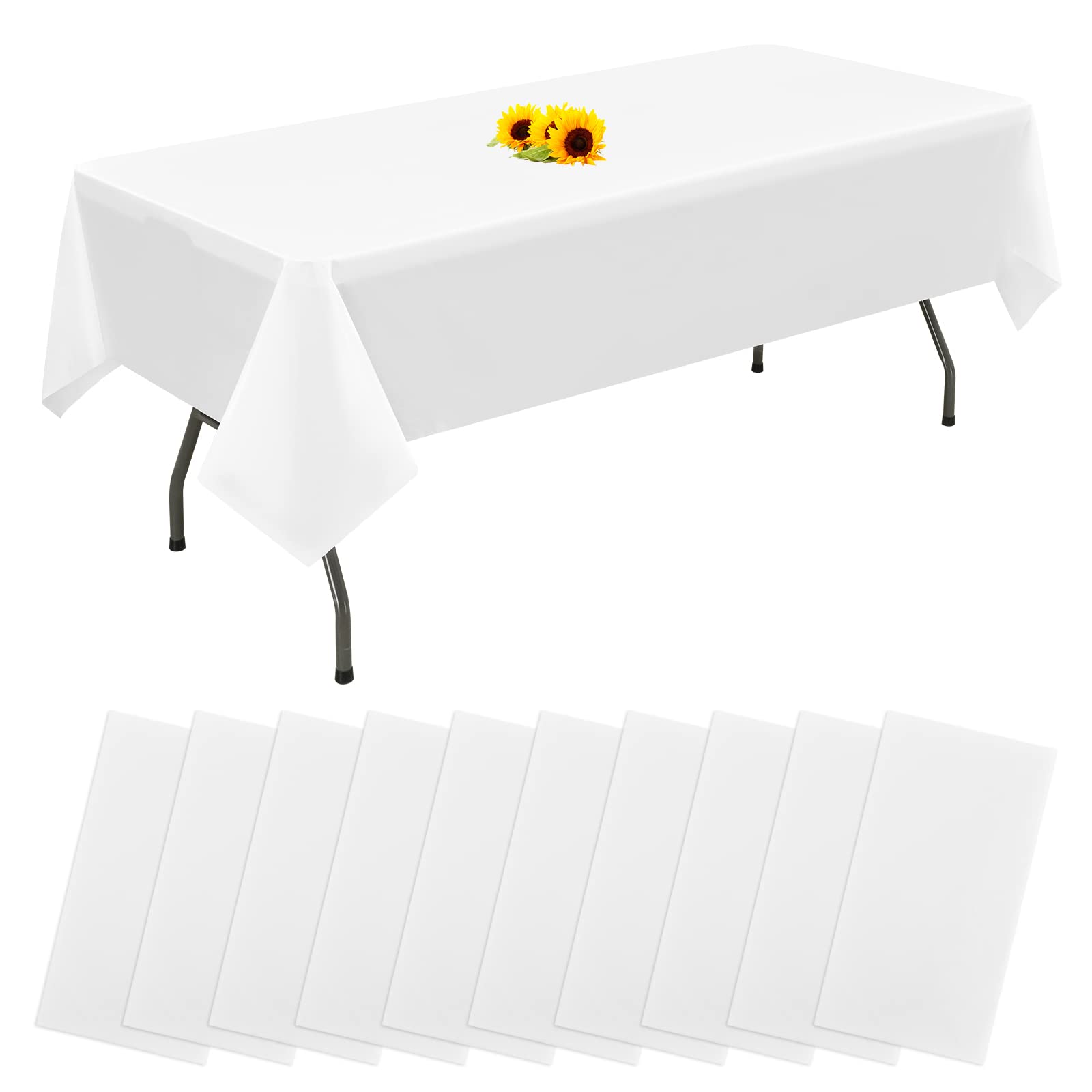 YMHPRIDE 10 Packs White Disposable Tablecloth for Rectangle Table 54 x 108 Inch Plastic Table Covers Table Clothes for Outdoor Party, Birthday, Wedding, BBQ, Bridal Showers, Baby Showers