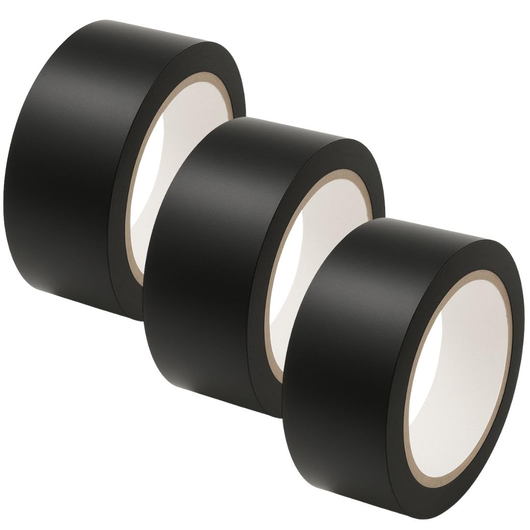 GTSE 50mm x 33m, Black, PVC Vinyl Floor Tape, 3 Rolls, Safety Marking Tape, 0.15mm Thick, Suitable for Dance Floors, Gyms, Warehouse, Sports Industry