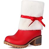 Cantianshu Sweet Furry Christmas Ankle Boots Chunky Heel Snow Booties